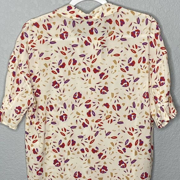 See U Soon Off White Ecru Print Button Down Short Sleeve Blouse Size Small - Picture 4 of 7
